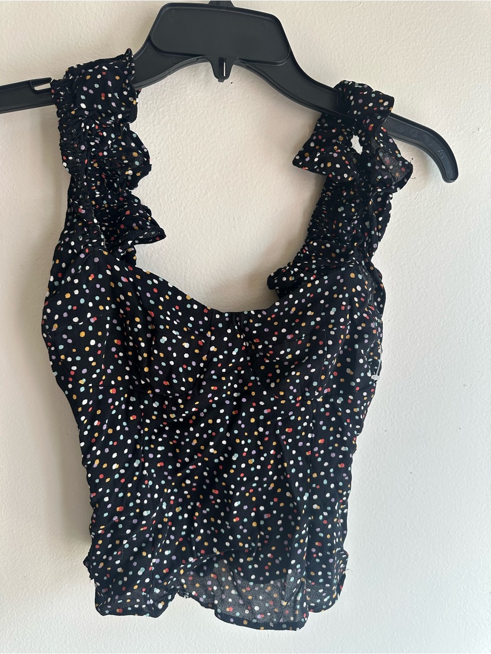 Reformation Black Polka Dot Ruffle Strap Women's Top